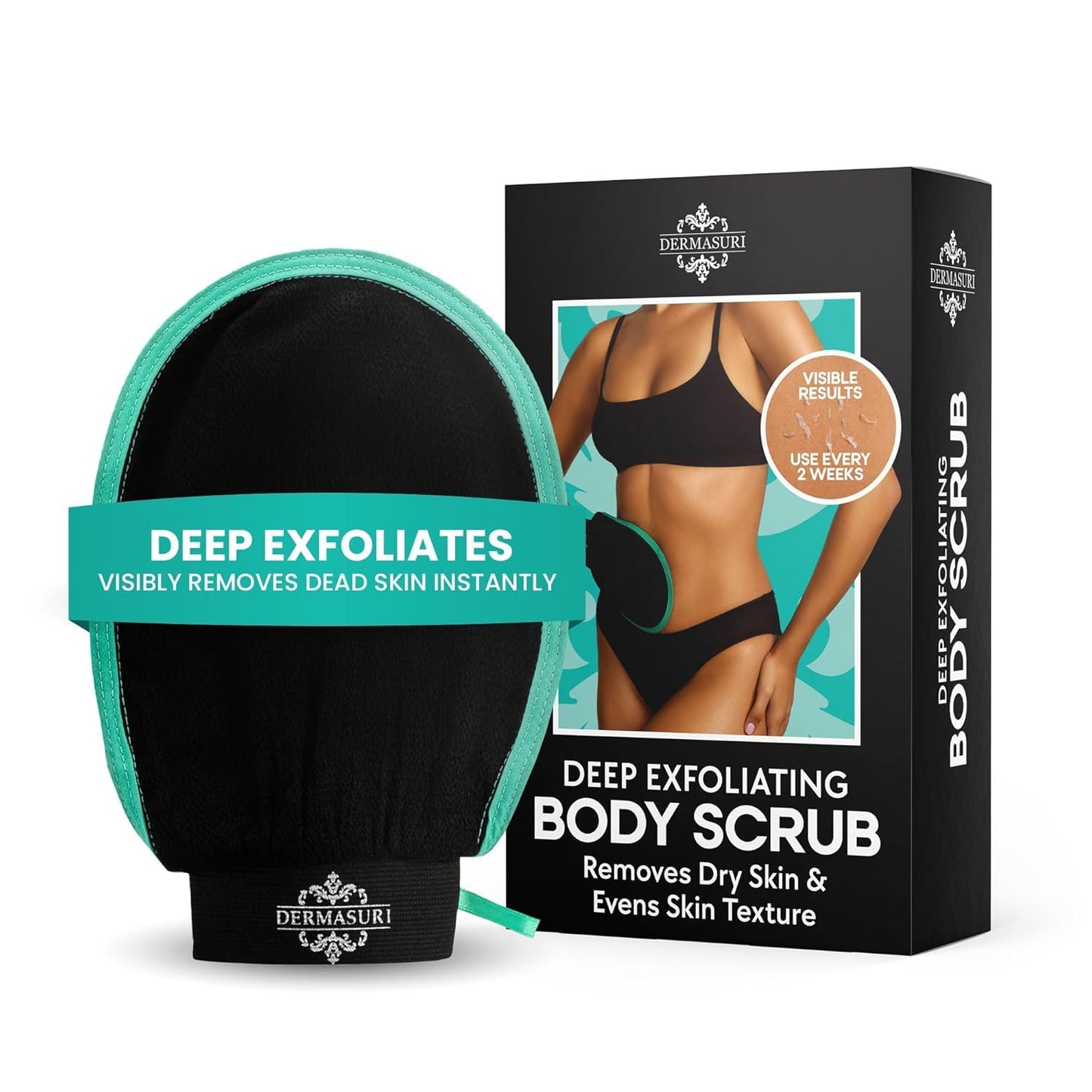 Dermasuri - Deep Exfoliating Glove - Korean Exfoliating Mitt & Body Scrubber - Keratosis Pilaris Treatment Scrub - Self Tanner Mitt & Ingrown Hair Exfoliator - Shower Gloves for Women & Men - (1 Pack)