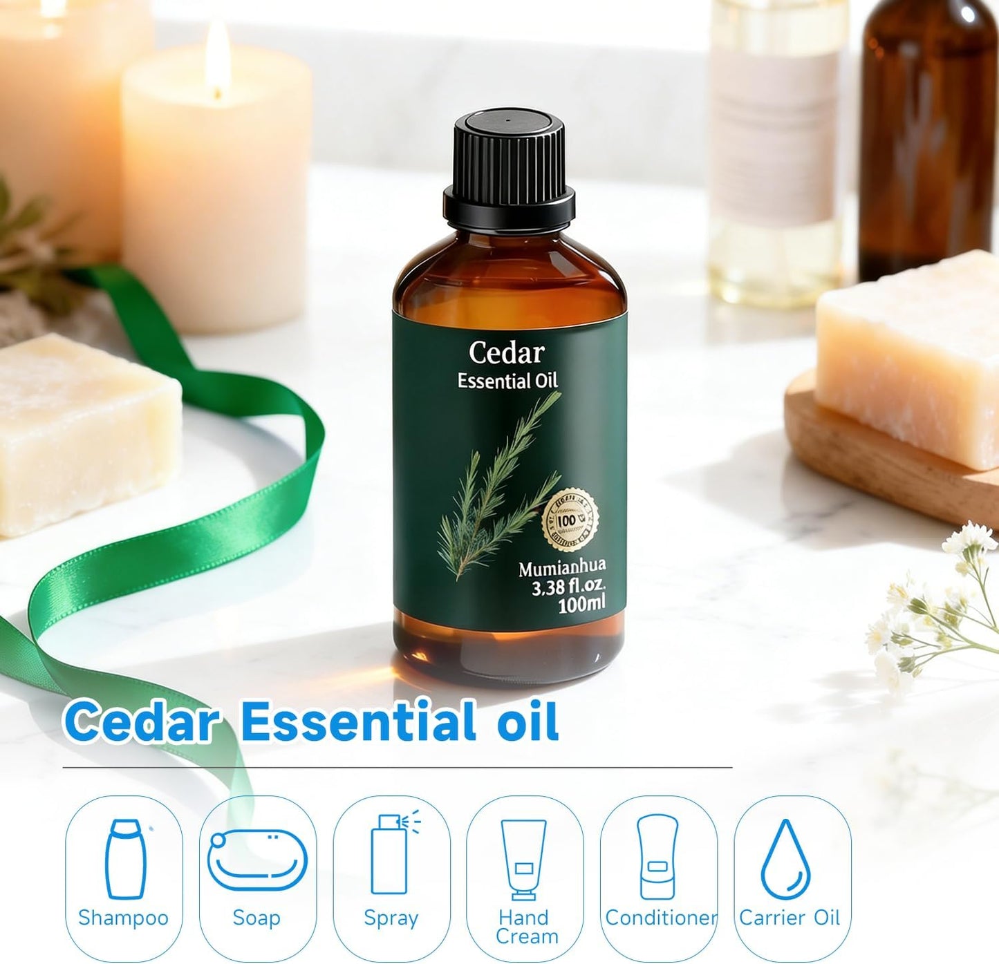Cedarwood Essential Oil, Pure Mumianhua Natural Woodland Aroma for Bedtime Sanctuary & Pillow Mist, Evening Wind‑Down, Diffuser Blends, Skin & Hair Care – 3.38 Fl Oz