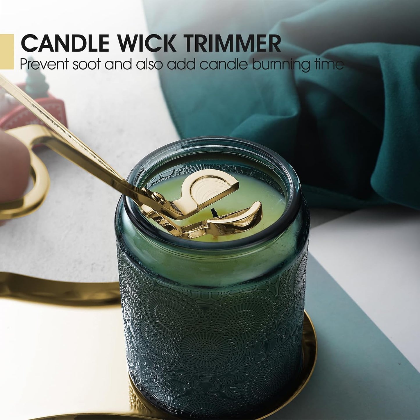 PATOISE 4 in 1 Candle Snuffer Set, Candle Wick Trimmer Cutter, Candle Accessory, Candle Wick Dipper, Tray Holder, Christmas Home Decor Gift for Candle Aromatherapy Lovers(Mini 4PCS Gold)