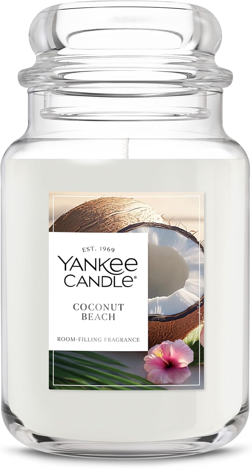 Yankee Candle Coconut Beach, Scented Candle, 22oz Large Jar with up to 150 Hour Burn Time, Giftable, Birthdays