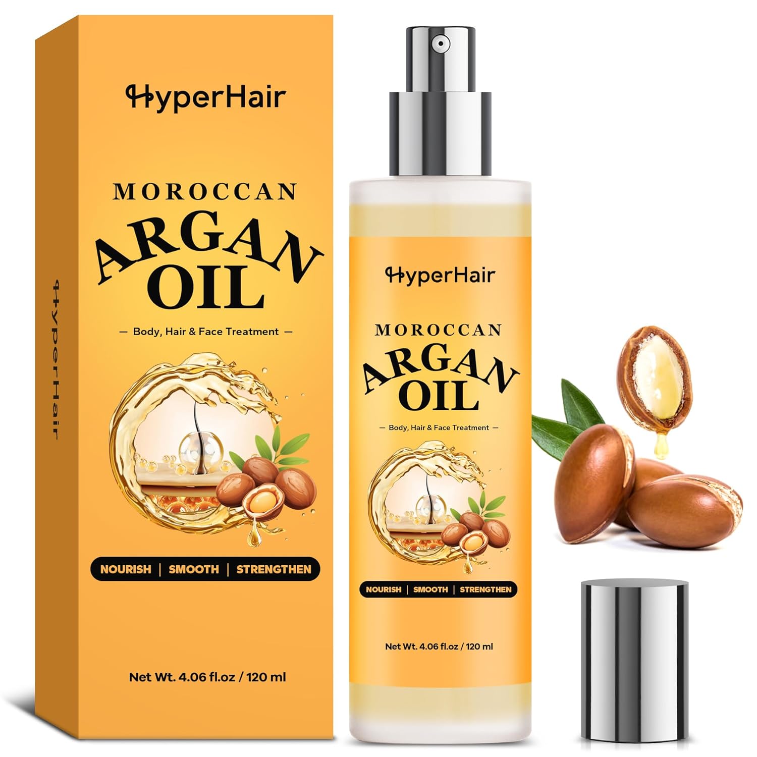 Moroccan Argan Oil Hair Serum (4.06 Fl Oz), Body, Hair & Face Treatment Oil, Anti-Frizz & Repair Serum for Frizzy & Damaged Hair, Organic Hair Oil for Shine & Growth
