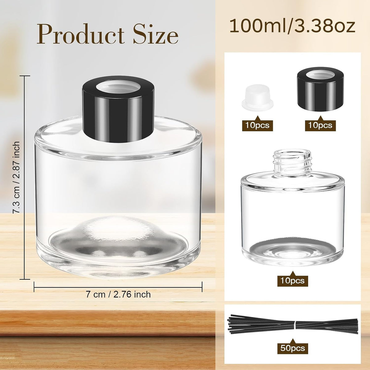 Chunful 10 Set Reed Diffuser Bottles, 100ml Glass Jars with Stick, Clear