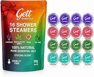 GETT Shower Steamers Aromatherapy 16 Pack, Strong Scent, Long Lasting, Lavender, Eucalyptus Mint, Rose, Tea Tree, Individually Wrapped, Sinus Relief, Stress Relief, Spa Gifts for Men and Women