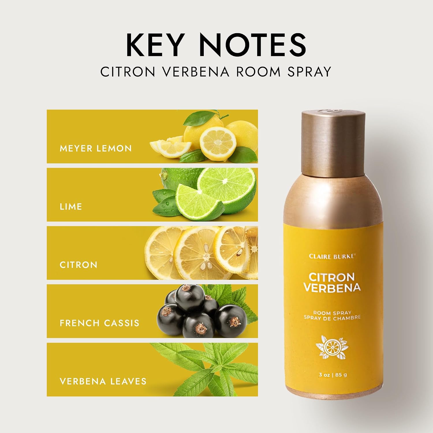 Claire Burke Citron Verbana Scent Room Spray, 3 oz - Fresh Home Fragrance & Air Freshener, Natural Scent Home Fragrance, Long Lasting Natural Air Freshener