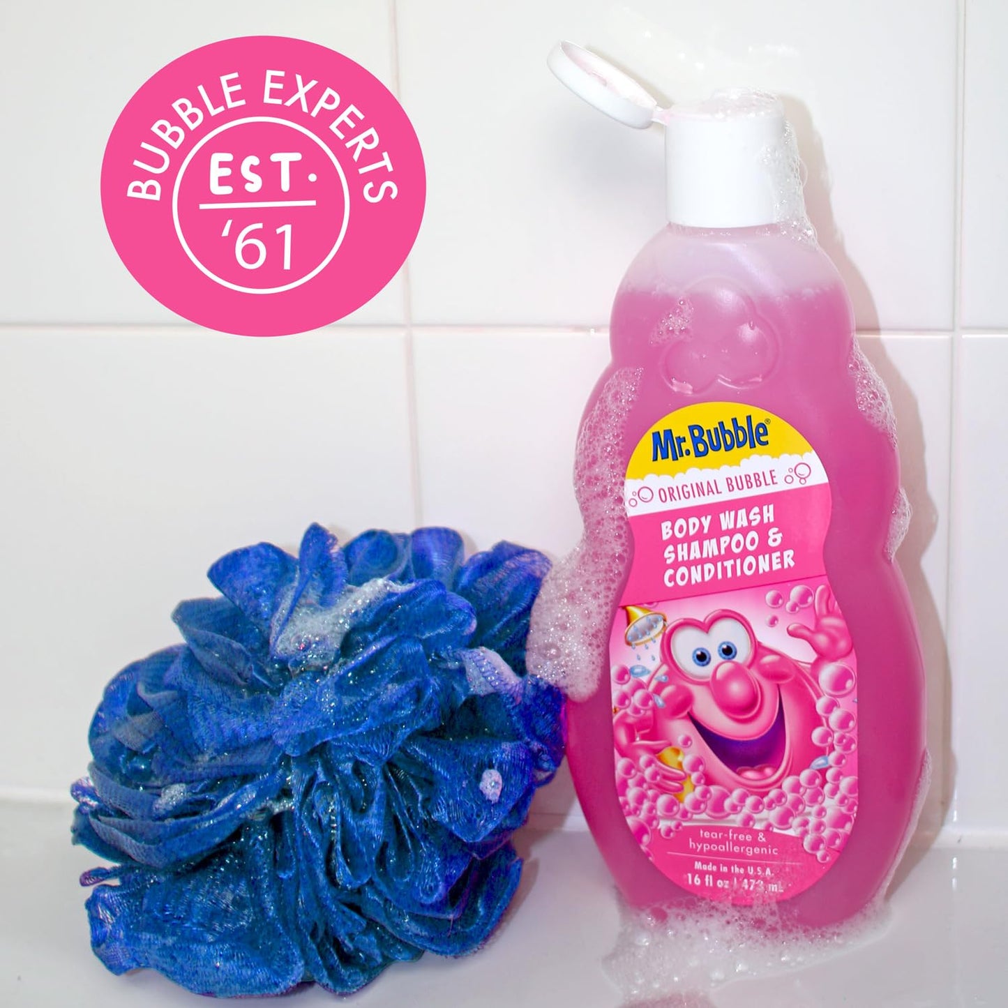 Mr. Bubble Kids Original 3in1 Shampoo, Conditioner, Body Wash – Hypoallergenic, Tear Free Bubble Gum Scented, Creates Big Bubbles In The Tub And Shower (Pack Of 2 Bottles, 16 fl oz Each)