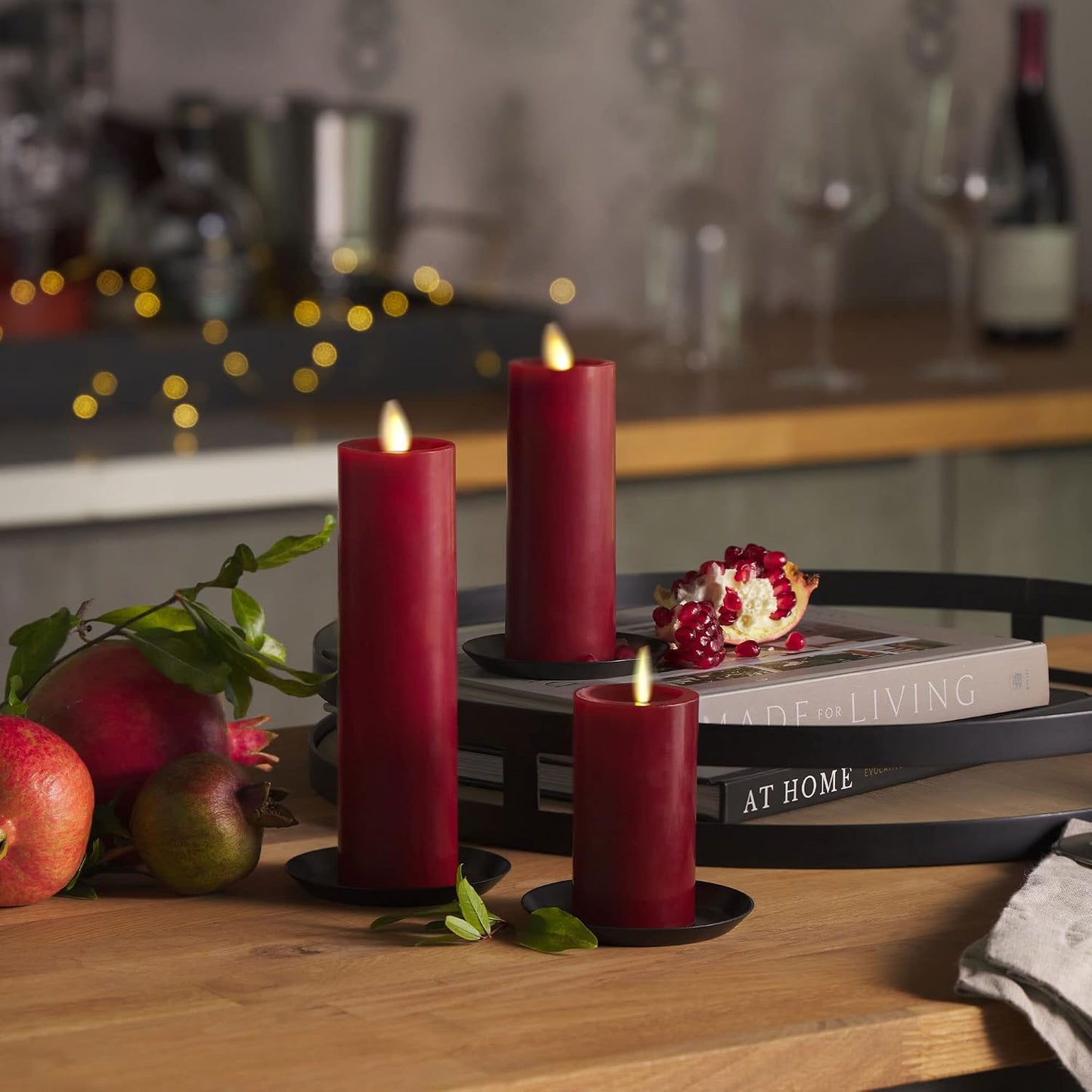 Luminara Classic Slim Flameless LED Candle, Burgundy 2" x 6.1", Battery Operated Moving Flame Pillar w/Timer, Safe Realistic Wax Candle, Home Decor