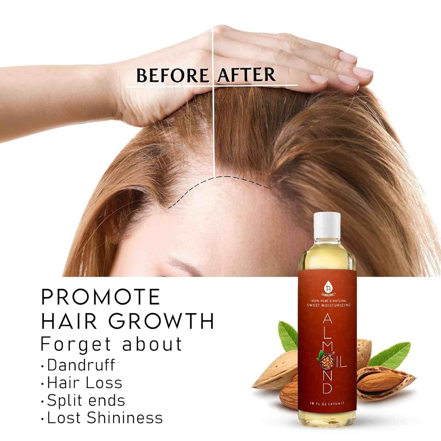 Pursonic 100% Natural Sweet Almond Oil for Skin – Nourishing Formula for Body & Hair Care, Aromatherapy, Moisturizing and Massage - Almond Essential Oil for Glowing Skin & Healthy Hair