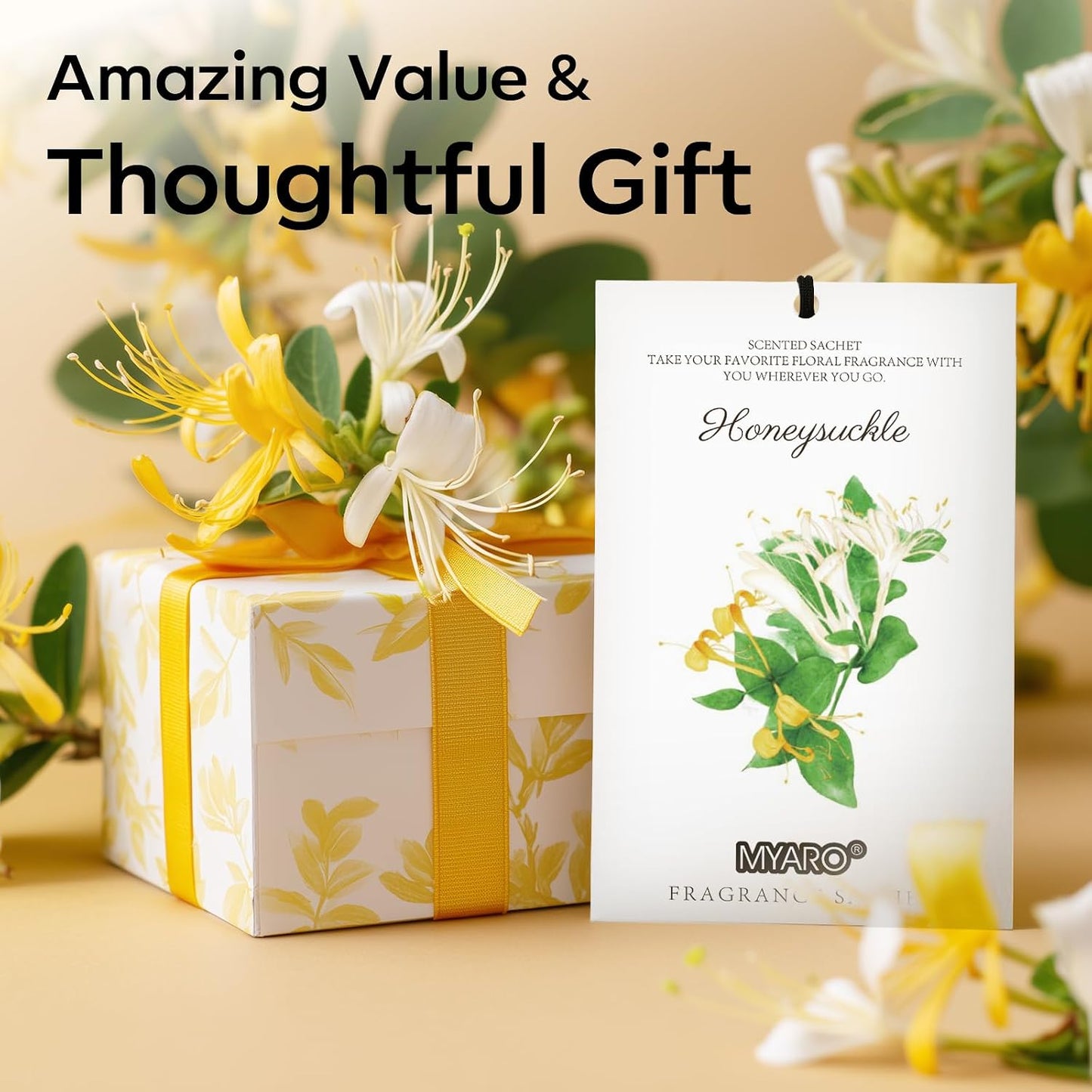 MYARO 12 Packs Honeysuckle Scented Sachets for Drawer and Closet, Long Lasting Air Freshener Fresh Scents Potpourri Bags Home Fragrance for Room Car Small Space