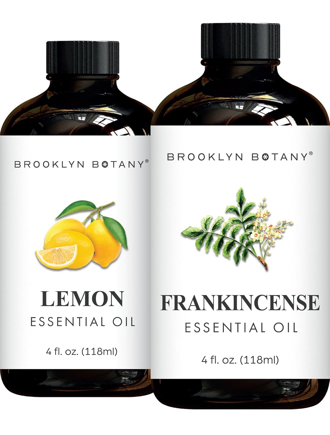Brooklyn Botany Lemon & Frankincense Essential Oils – 4 Fl Oz (Pack of 2) – 100% Pure & Natural – Uplifting & Grounding Aromatherapy Blend
