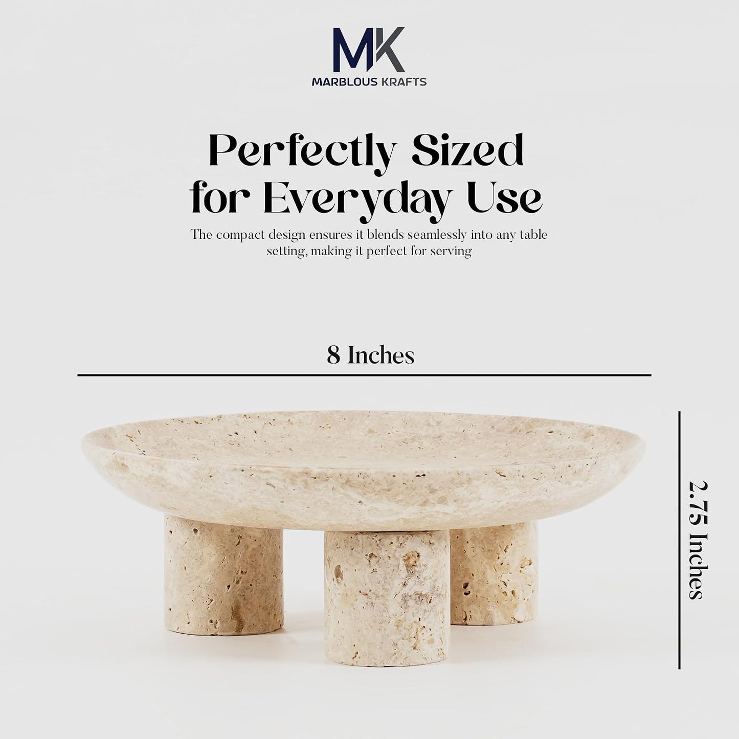 Marblous Krafts Travertine Decorative Tray 8 Inch Handmade Natural Stone Vanity Tray, Candle Holder Display, Perfume Tray Organizer, Jewelry Dish & Coffee Table Decor for Modern Home