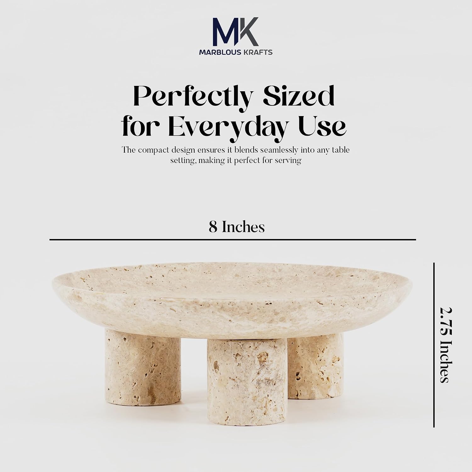 Marblous Krafts Travertine Decorative Tray 8 Inch Handmade Natural Stone Vanity Tray, Candle Holder Display, Perfume Tray Organizer, Jewelry Dish & Coffee Table Decor for Modern Home