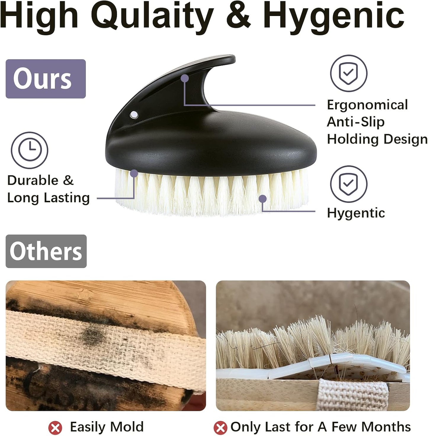 Dry Brushing Body Exfoliating Brush, Anti Slip Body Scrubber for Shower, Shower Body Cleaning Brush for Deep Cleansing & Soften Skin, Improve Circulation (Black)