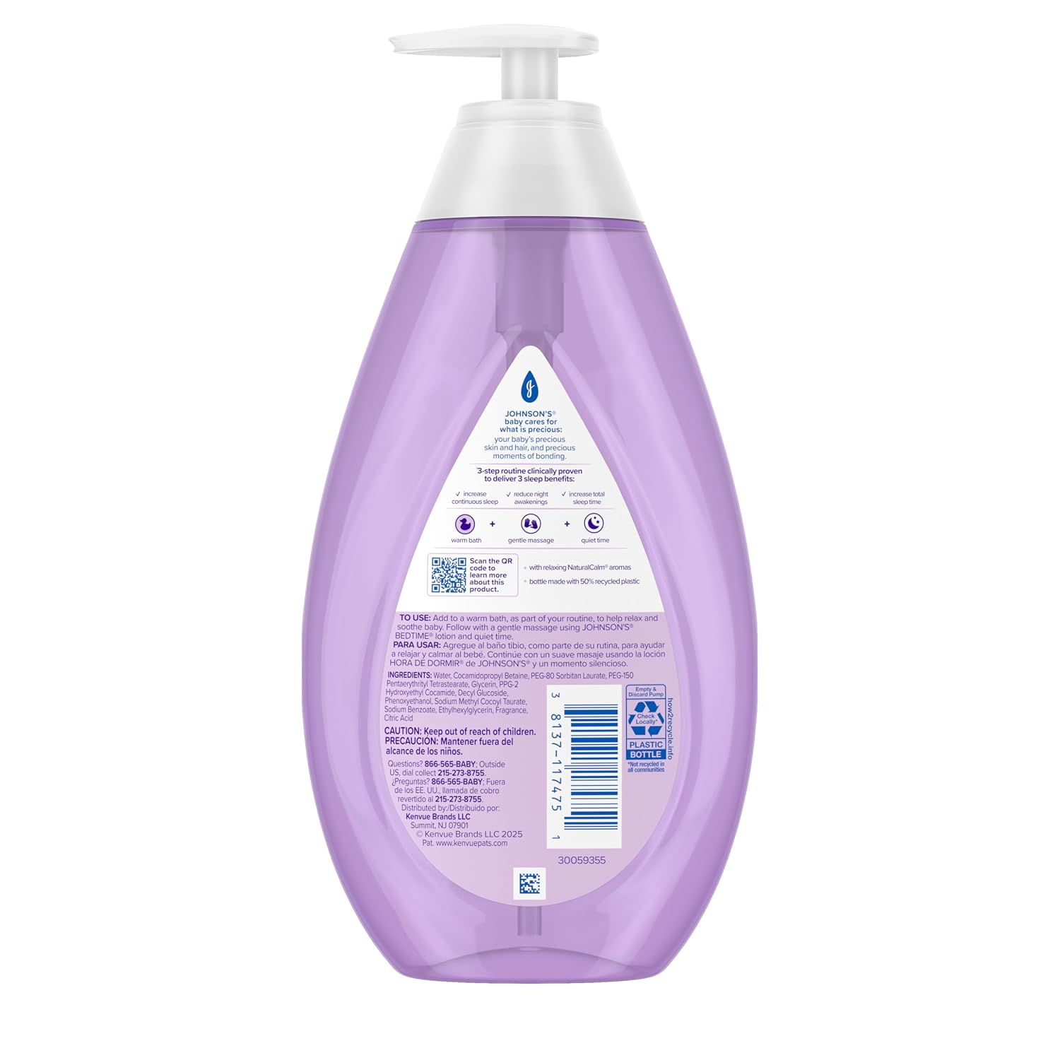 Johnson's Bedtime Baby Bath with Soothing NaturalCalm Aromas, Hypoallergenic & Tear-Free Liquid Baby Bath Formula, No Parabens, Sulfates, Dyes, or Phthalates, 27.1 fl. oz