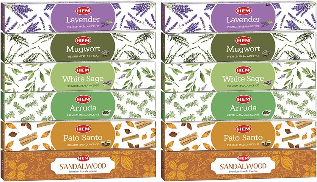 HEM Masala Assorted Natural Masala Cleansing Incense Sticks - 12 Packets (15g Each) | Natural Fragrance for Aromatic Rooms | Odor Remover Incense for Stress Relief & Relaxation