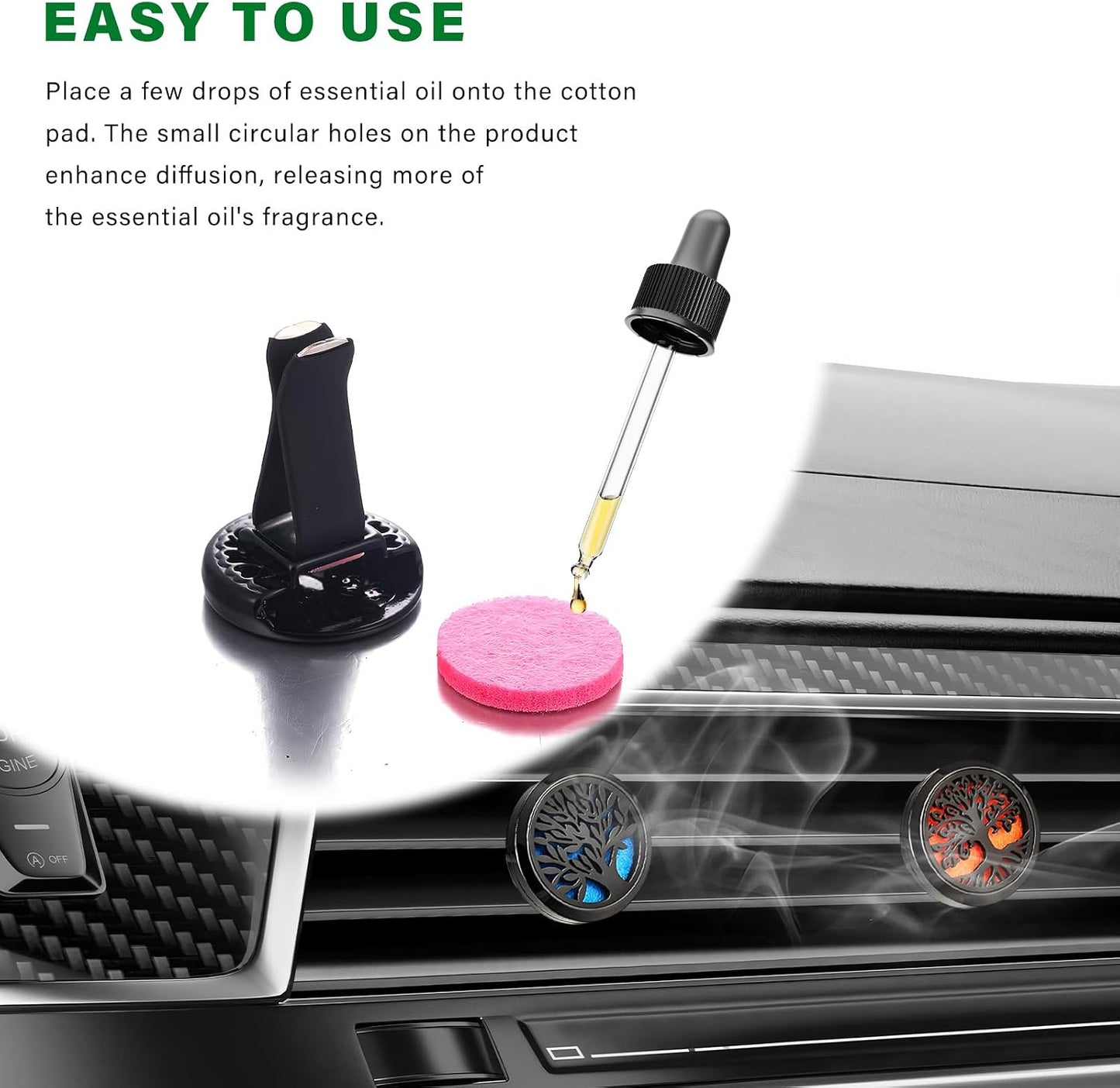 2 PCS 30mm Car Diffuser Vent Clips, Tree of Life Aromatherapy Essential Oil Diffuser Car Clip with 12 Felt Pads, Removable Stainless Steel Air Freshener Lockets for Women Men (Black)