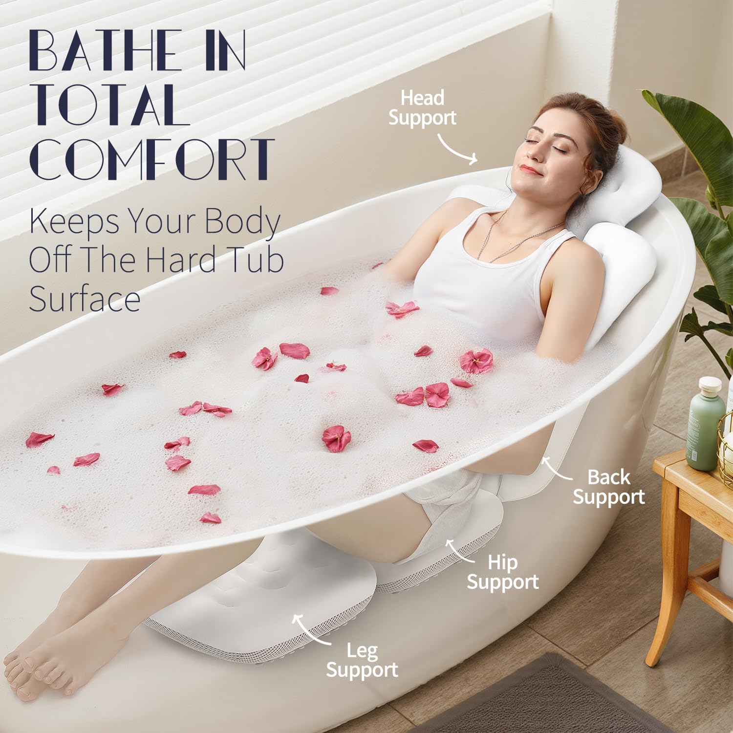 Full Body Bath Pillow for Bathtub, Thick Bathtub Cushion, Luxury Tub Pillow for Bath for Headrest Neck and Back Support White 56" x 16"