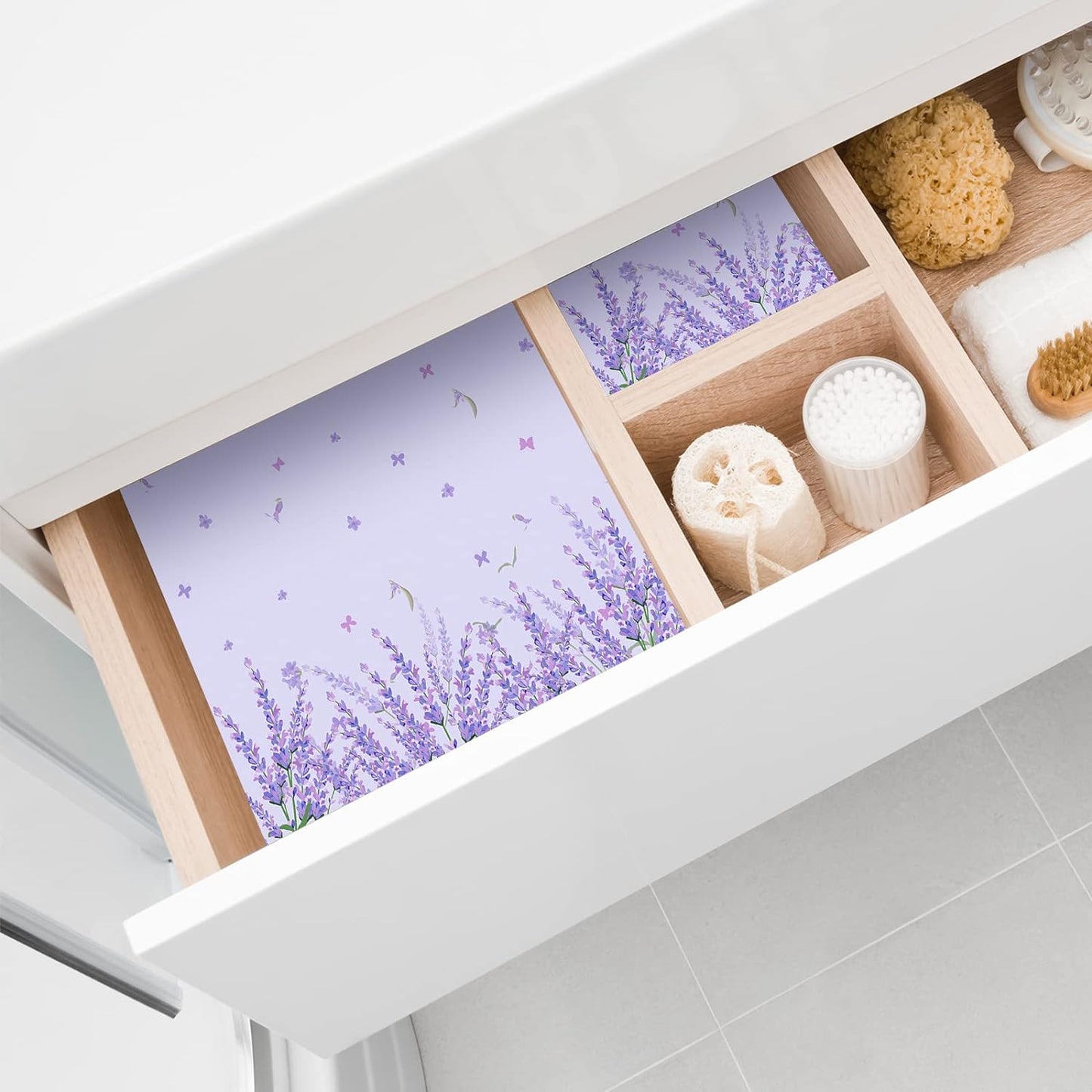 Thenshop 30 Sheets Floral Scented Drawer Liners 14 x 19.5 Inch Dresser Drawer Liner Shelf Non Adhesive Paper Sheets for Kitchen Cabinet Home Shelf Closet (Lavender)
