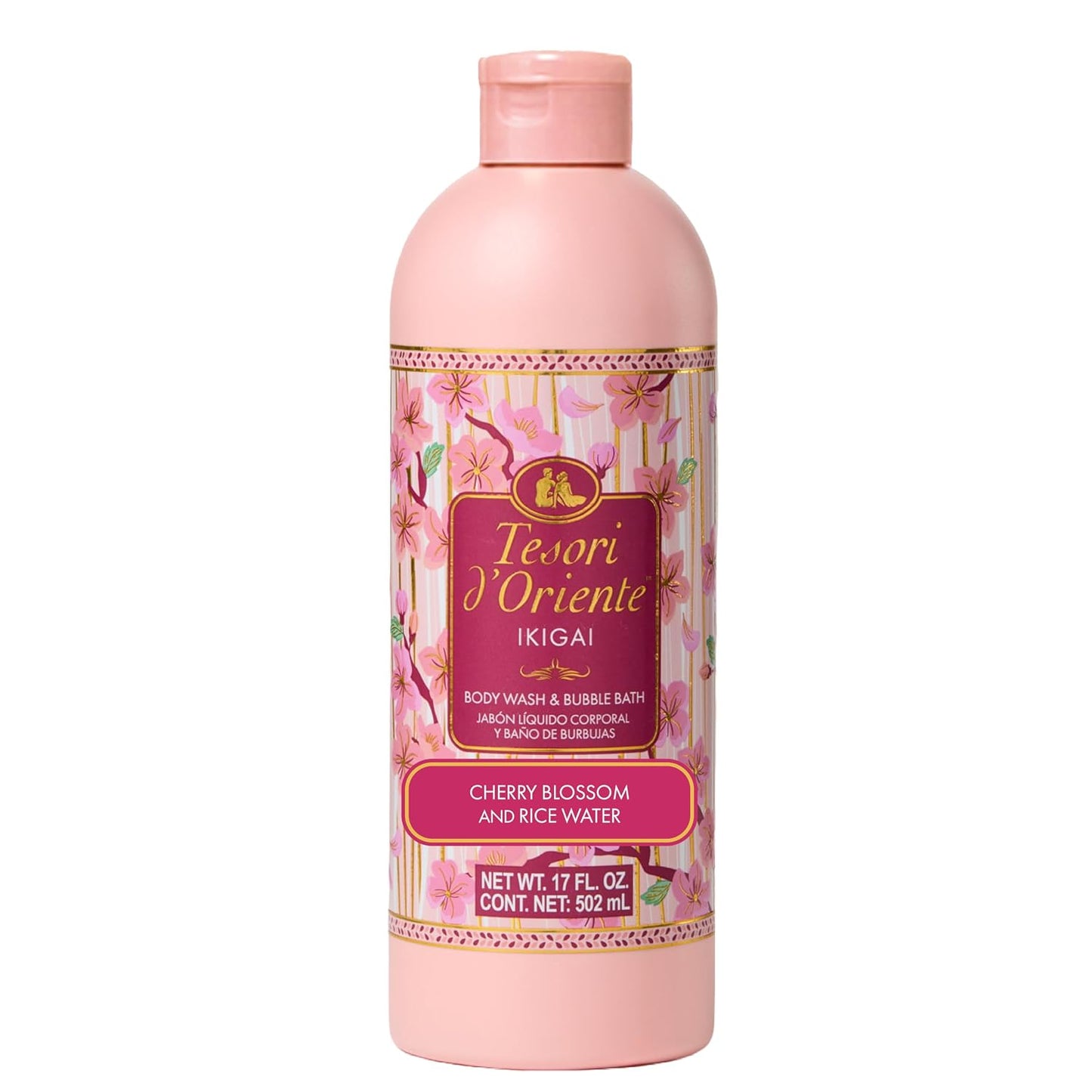 Tesori d’Oriente Ikigai Body Wash & Bubble Bath, 17.5 fl oz, Cherry Blossom Scented, Gentle Hydrating Shower Gel with Rice Water & Vitamin-E, No Silicones, Parabens & Mineral Oil