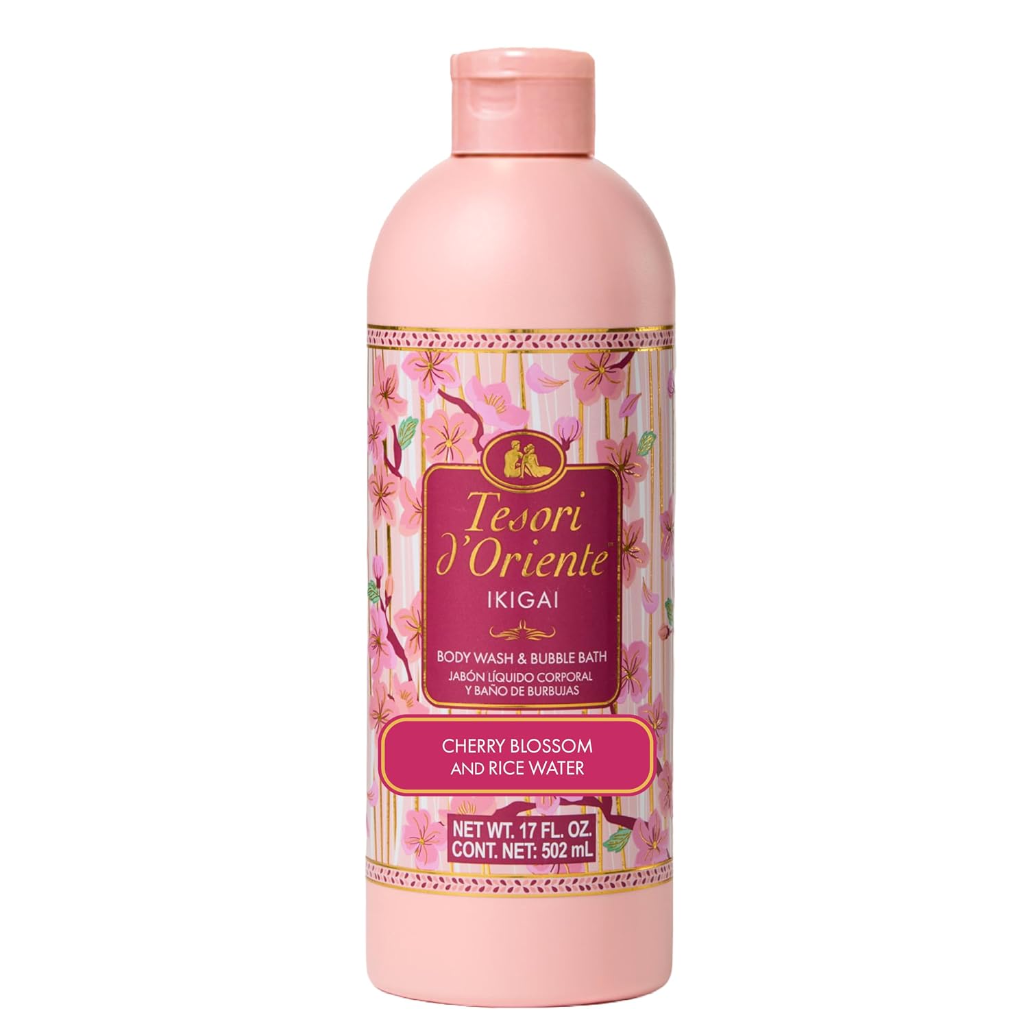 Tesori d’Oriente Ikigai Body Wash & Bubble Bath, 17.5 fl oz, Cherry Blossom Scented, Gentle Hydrating Shower Gel with Rice Water & Vitamin-E, No Silicones, Parabens & Mineral Oil