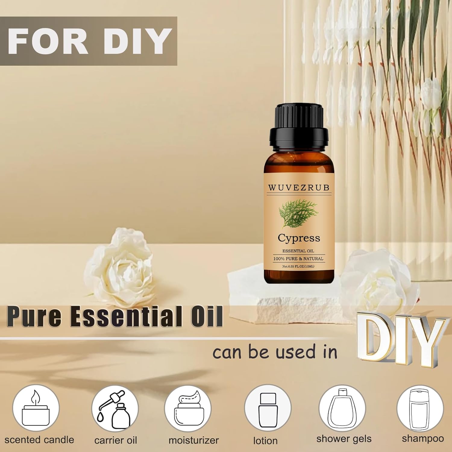 Cypress Essential Oils 10ML, 100% Pure and Natural Essential Oil for Aromatherapy Diffuser - 0.33 Fl Oz/Cypress