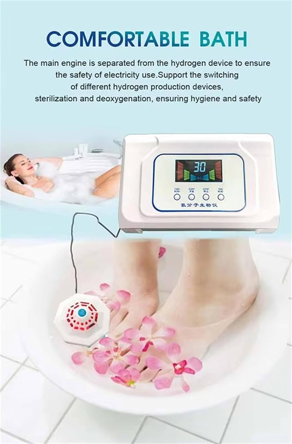 Hydrotherapy Generator for Baths, 1600ppb High Concentration Hydrogen Water Bath Machine, H2 Spa Bubble Bath Massager, for Foot Bath, Fatigue Relief