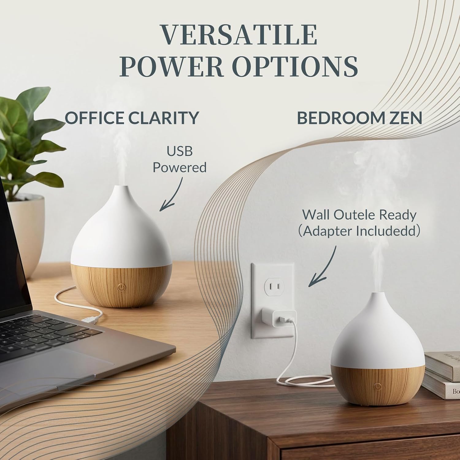 Essential Oil Diffuser with Adapter, 100ml Small Aromatherapy Scent Machine for Home & Office Desk, 7 Color LED Cool Mist Humidifier, Auto Shut-Off, Classic Teardrop White