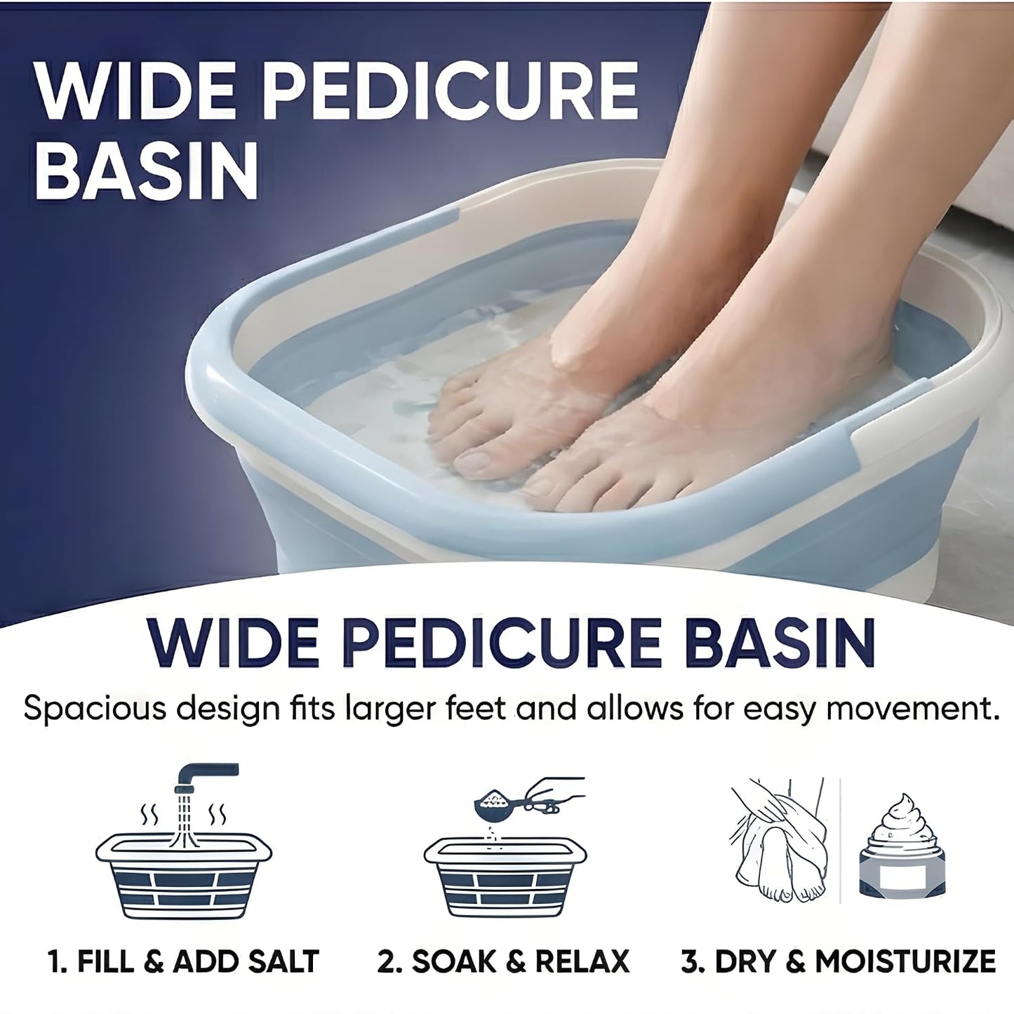 Vital Vibes Collapsible Foot Spa Bath Massager – Large Foot Soaking Tub with Heat Cover & Rollers – Professional Pedicure Kit for Callus Removal, Pain Relief & Soaking – Includes Epsom Salt