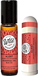 Wild Essentials Alert Essential Oil Blend 2-Pack – Roll-On & Nasal Inhaler with Cedarwood, Eucalyptus, Lavender, Peppermint & Rosemary – Natural Energy, Focus & Mental Clarity Aromatherapy Set