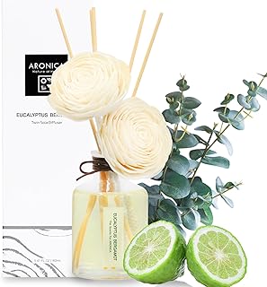 Aronica Twin Sola Diffuser 160ml_Eucalyptus and Bergamot Essential Oil Flower Diffuser, Non Toxic Reed Diffusers, Beach Themed Home Room Decor, Natural Gift for Men, Beach Scent
