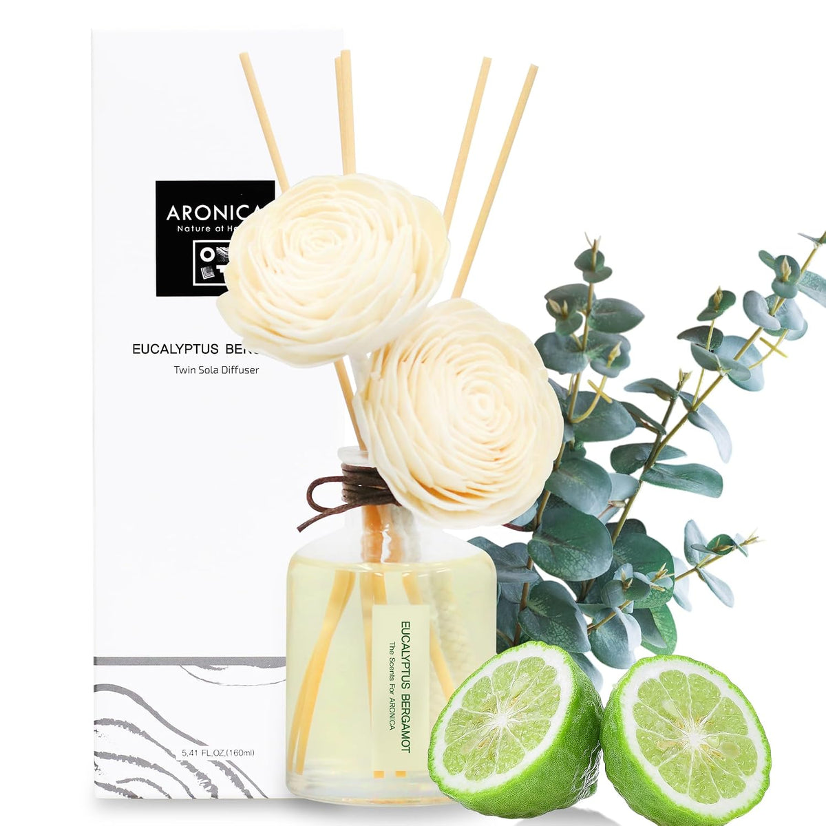 Aronica Twin Sola Diffuser 160ml_Eucalyptus and Bergamot Essential Oil Flower Diffuser
