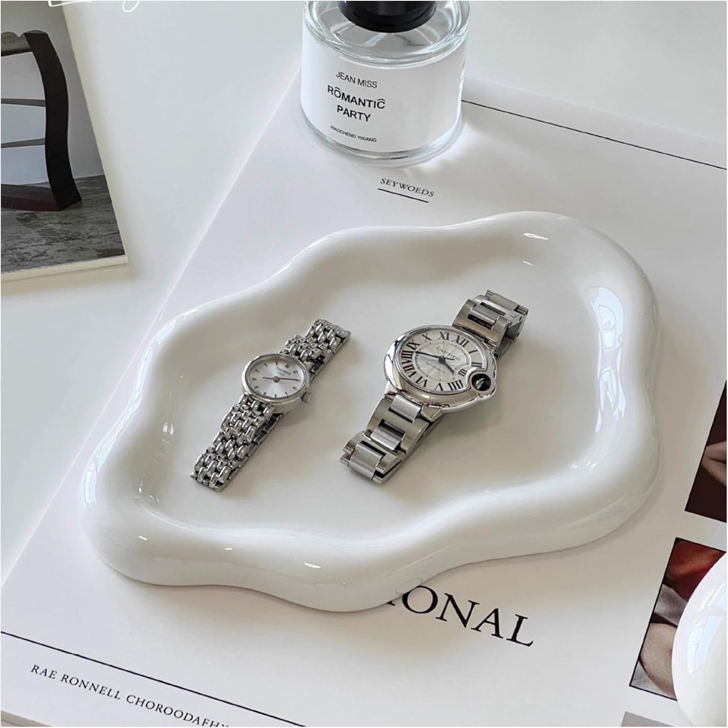 Ceramic Jewelry Tray, Cute Cloud Tray, White Trinket Dish, Ring Holder for Vanity Bathroom Nightstand Decor, Small Ring Dish Birthday Gifts for Women, Jewlery Plate Bowl for Keys, Candles