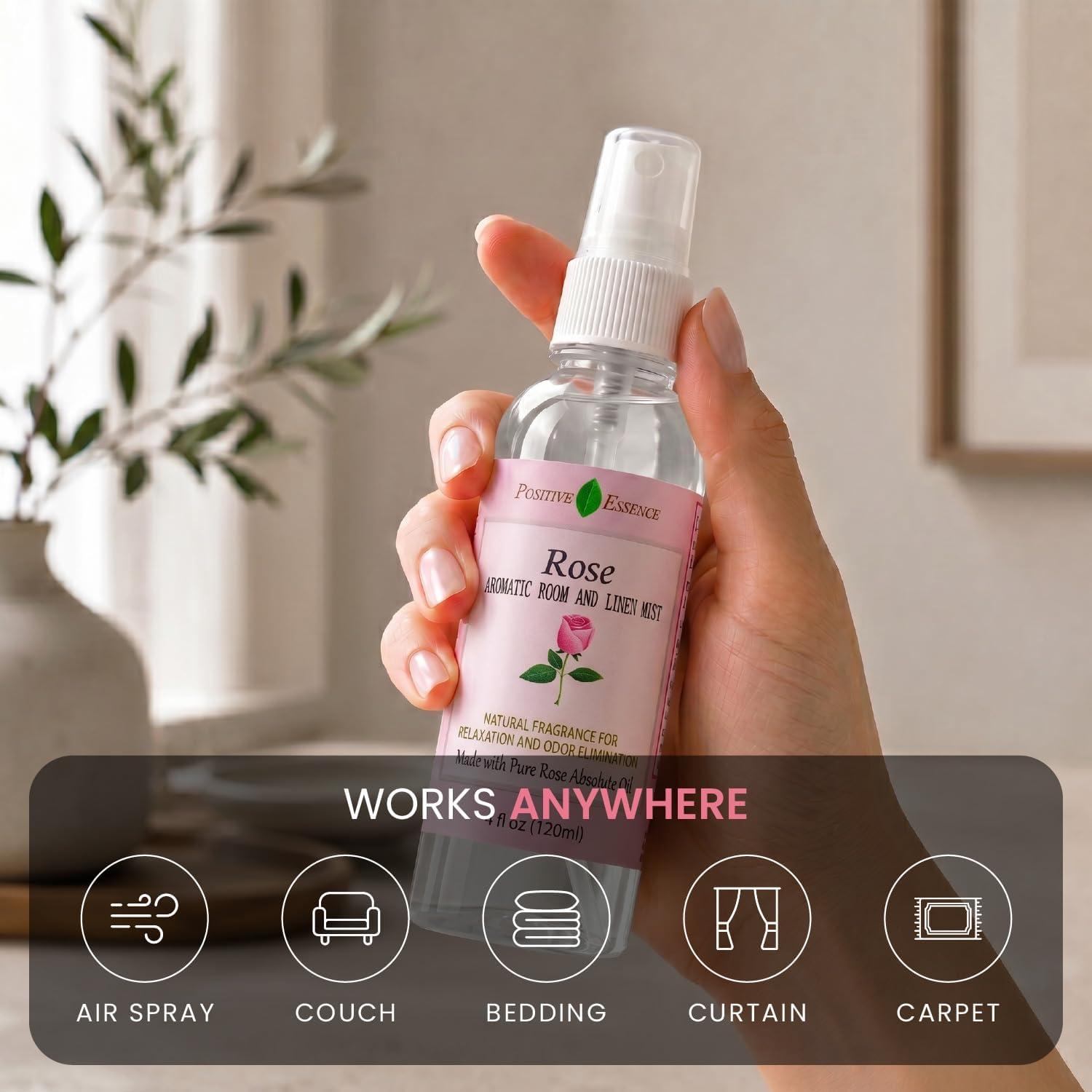 Rose Linen and Room Spray, Natural Pillow Spray Made with Pure Rose Essential Oils, Relaxing Home Fragrance