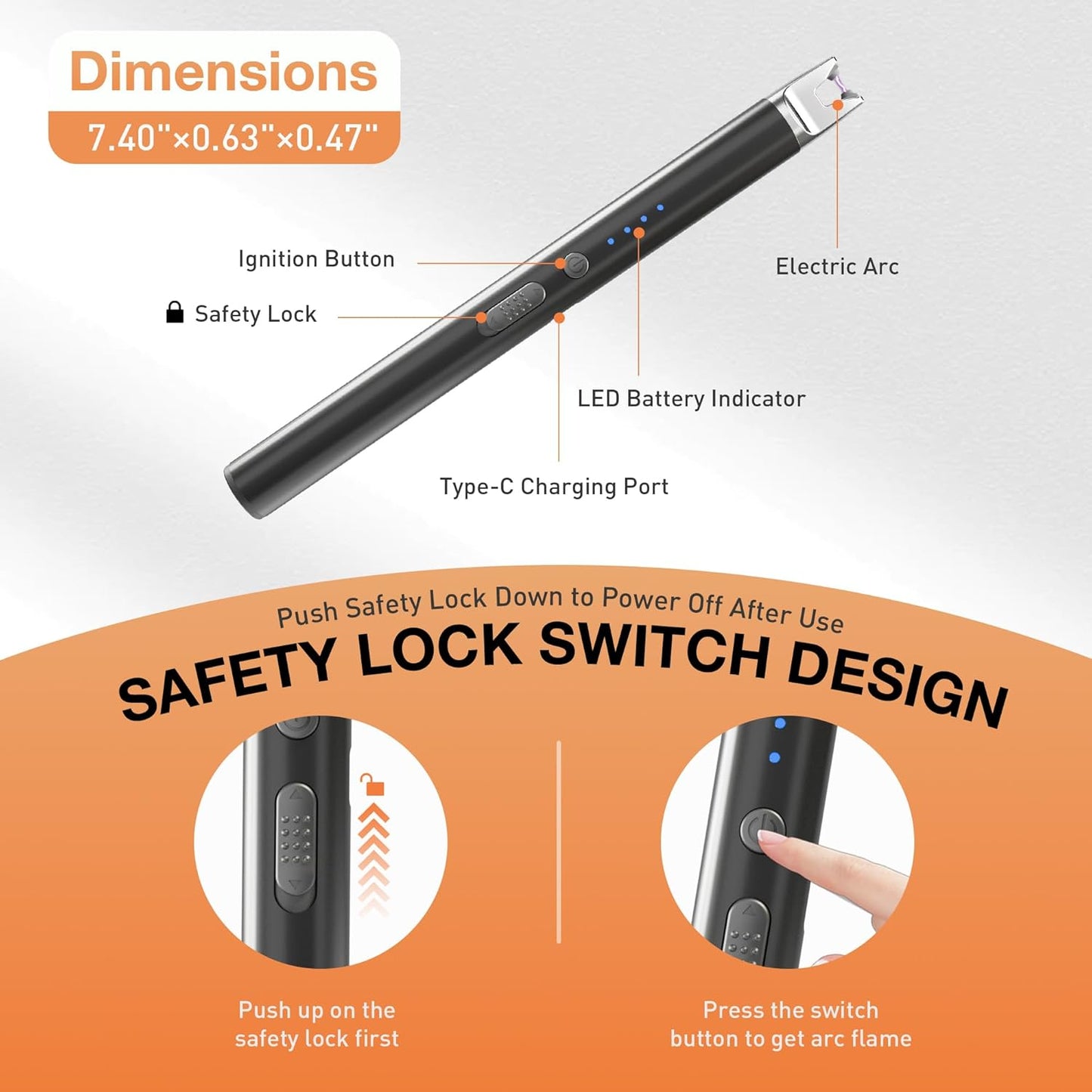 3-Pack Long Stem Electric USB C Rechargeable Plasma Candle Lighter, Windproof Arc Lighter with Safety Lock for Candles, Gas Stoves, Firestarter, Gift Set (Black, Rose Gold, Chrome)
