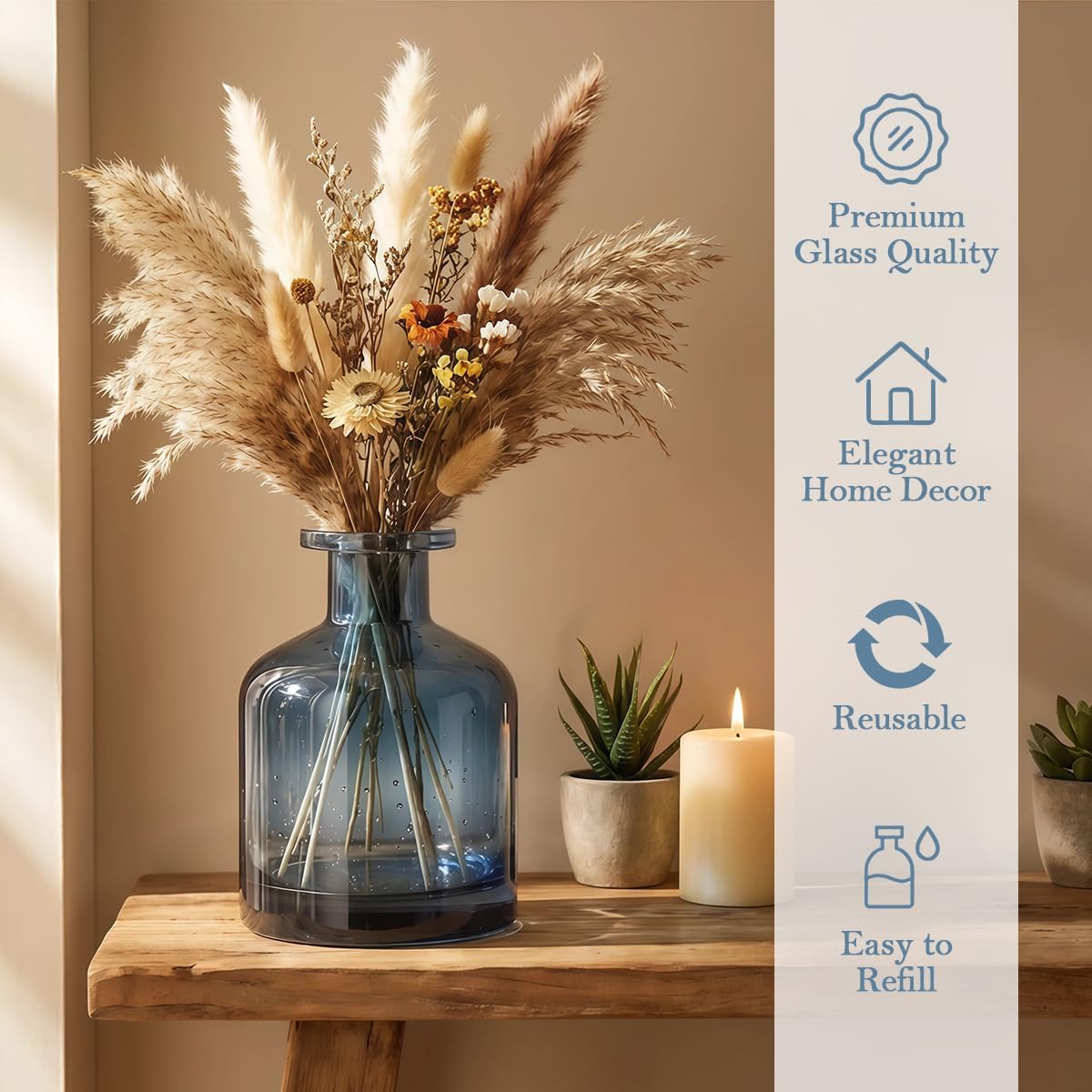 150ML/5OZ Empty Blue Clear Glass Diffuser Bottles Refillable Aromatherapy Container Jars Reed Diffuser Sticks Holder Bottle for DIY Crafts Fragrance Essential Oils