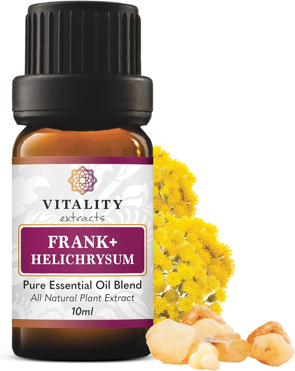 Vitality Extracts Frank+ Helichrysum Essential Oil Blend - 10ml, Frankincense Boswellia Seratta, Aromatherapy, Soft Skin, Relief from Daily Aches & Soreness, Natural