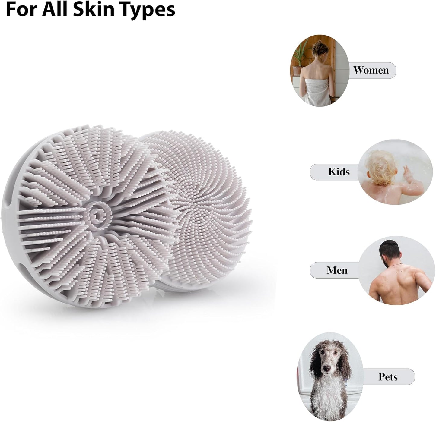 MtBoi 2 Pack Silicone Exfoliating Body Scrubber, Silicone Body Brush, Soft Silicone Loofah for Sensitive Skin, Shower Head Massager, Easy to Clean, Lathers Well(Gray&Green)
