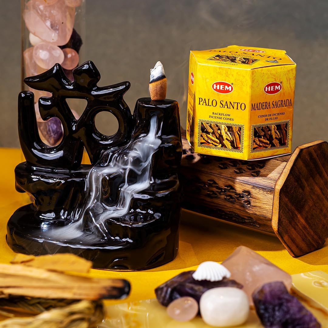 HEM Palo Santo Backflow Incense Cones – 20 Aromatherapy Cones | Long Lasting 40 Min Burn(Single Cone) | for Spa, Yoga, Reiki, Meditation, Healing, Relaxation & Home Fragrance