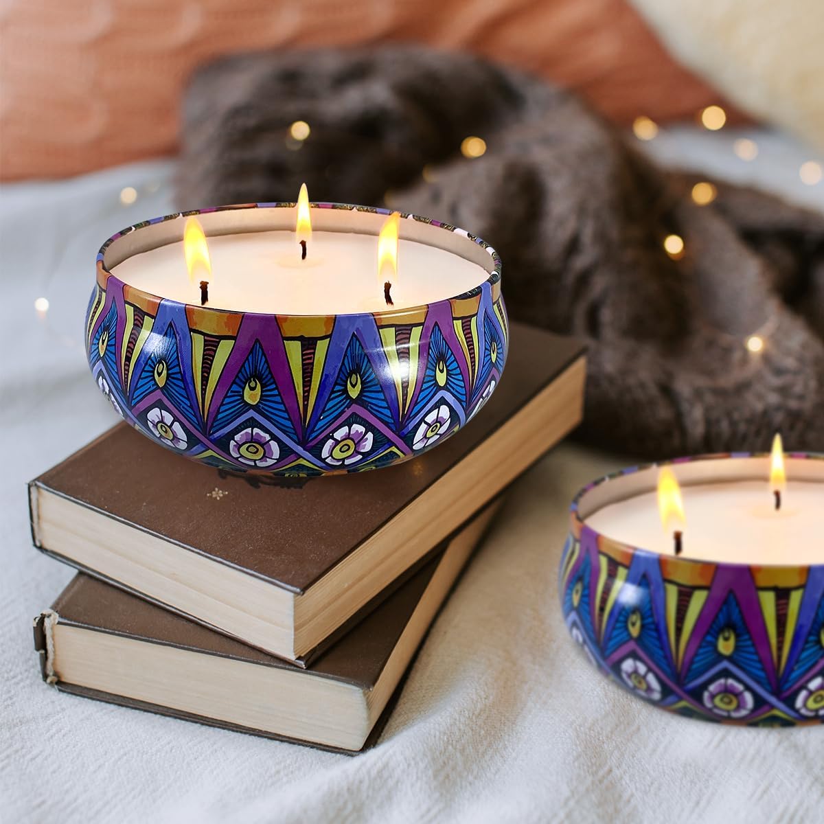Citronella Candles, Indoor & Outdoor Large Candles, Long Burning 3-Wick Candles 13.5 OZ Set of 2, Pure Essential Oil, Natural Soy Wax Candle Bulk