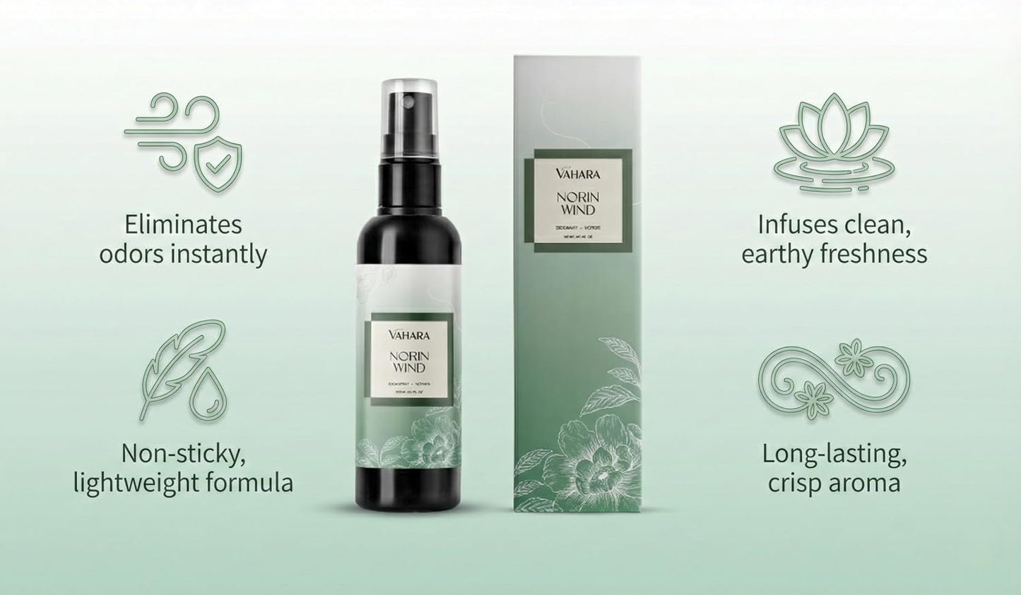 Luxury Linen & Room Spray – Long-Lasting Water-Based Home Fragrance with Essential Oils – Non-Toxic Air Freshener & Natural Odor Eliminator for Bedding & Rooms (3.38 FL OZ, Norin Wind)