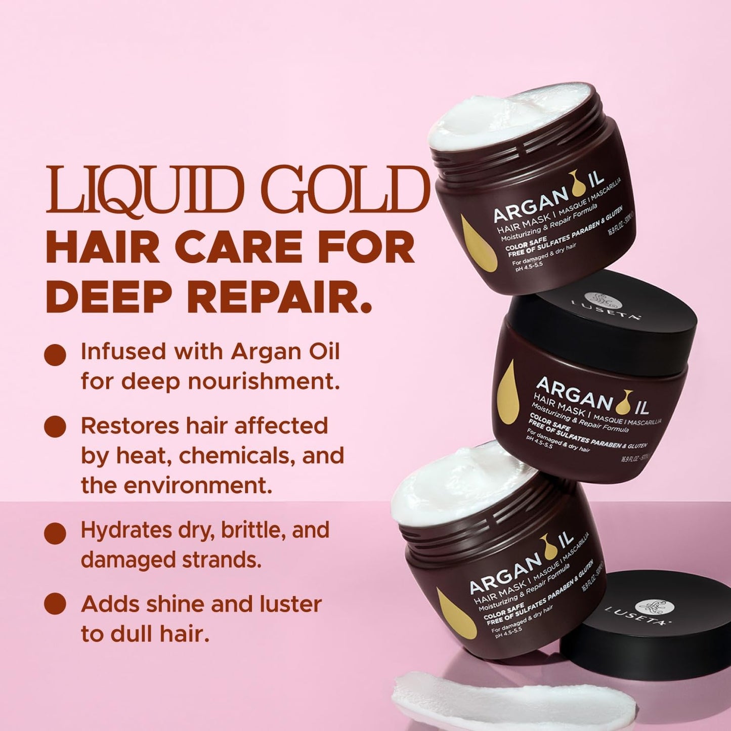 Luseta Argan Oil Hair Mask for Damaged Hair Deep Conditioning Thickening for Thin Hair Hydrate for Dry Hair 16.9 oz