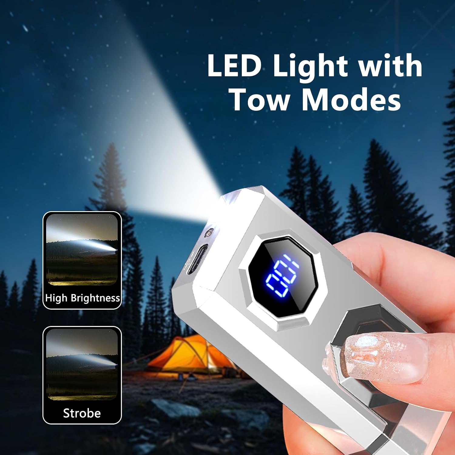 BABOBIU High-Power Arc Lighter - USB Rechargeable Windproof, Zinc Alloy Body with Battery & Ignition Display, Tactical EDC Gear for Home Use, Camping, Candle Lighting (Silver)