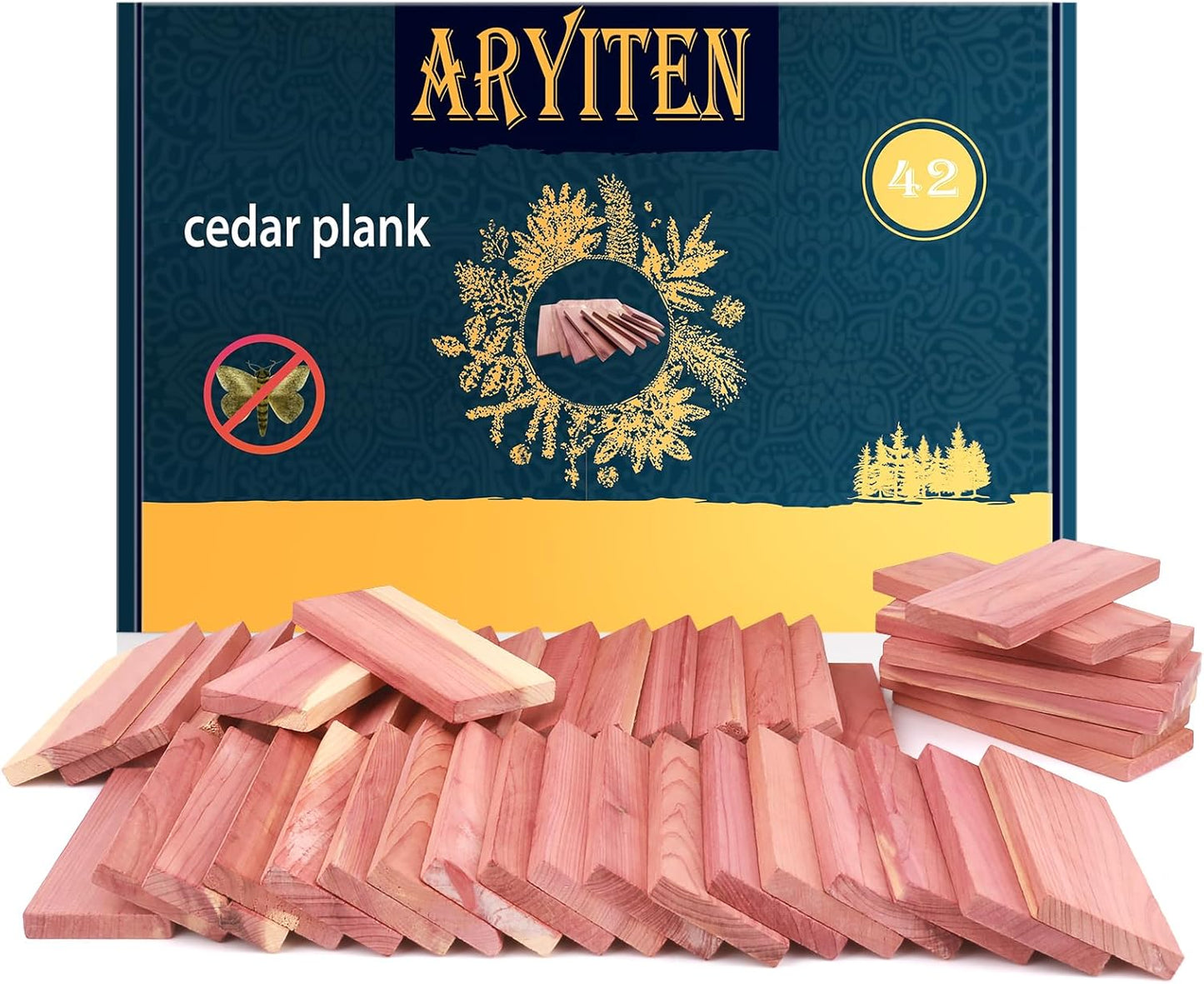Aryiten Cedar Blocks for Clothes Storage, 42 Pack Planks - Aromatic Scent Cedars Wood Planks for Closets and Drawers Freshener