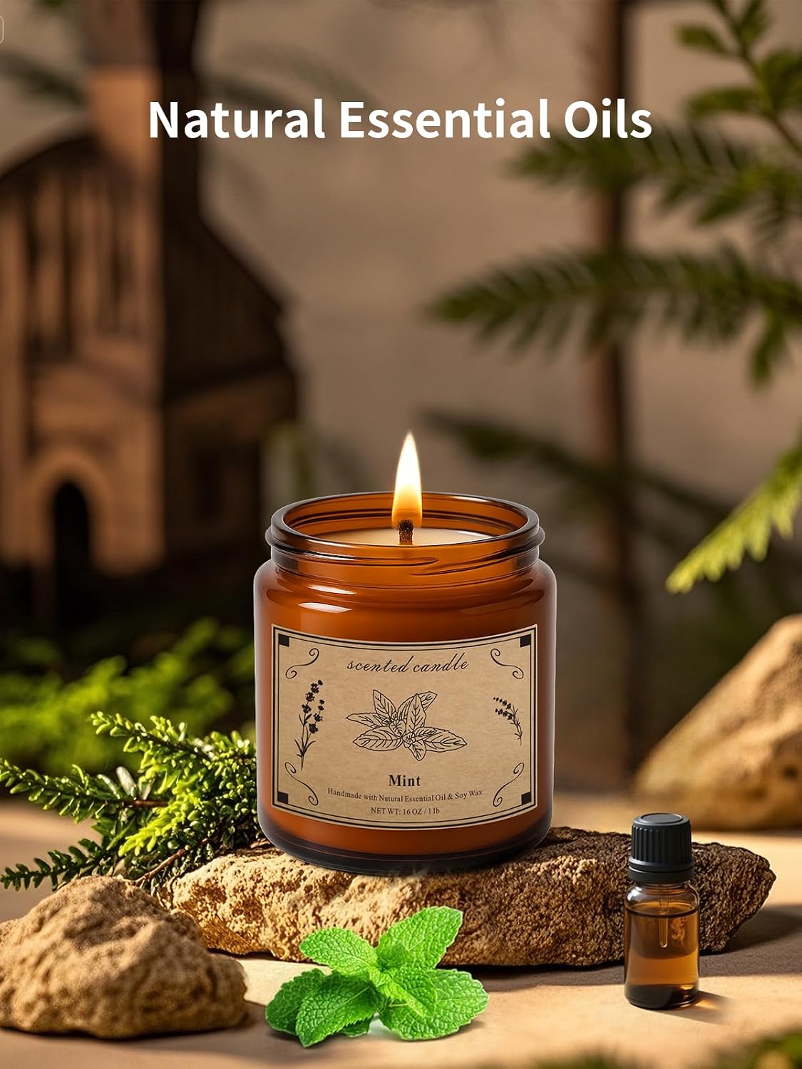 Home Scented Candles, 16oz Large Jar Scented Candle – Mint Soy Wax Candle with 100 Hour Burn Time, Long Lasting Aromatherapy Candle for Cooling Freshness, Relaxing Home Fragrance & Gift Candles