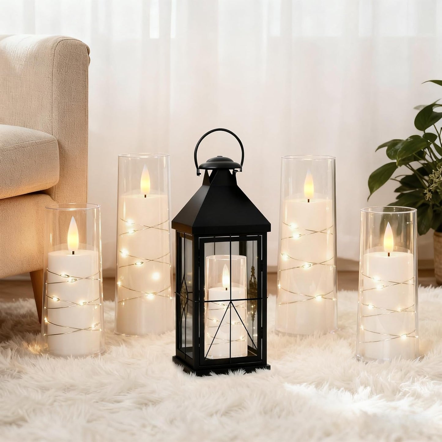 Raycare Flameless Candle with Remote Timer 7 Flickering Acrylic Battery Operated LED Pillar Candles with Embedded Star String for Christmas, Wedding, Home Table Decor, and as a Gift(White)
