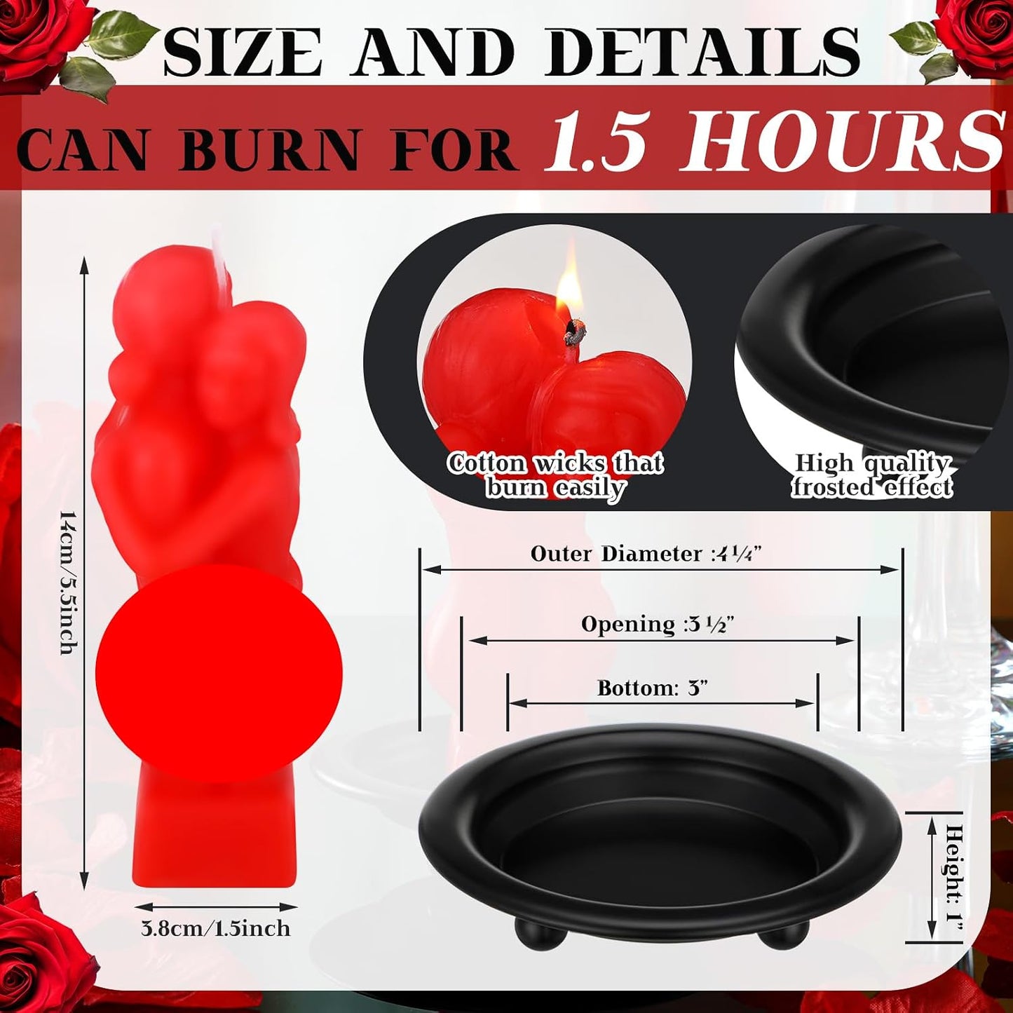 Jingmore 1 Set Love Ritual Spell Candle Red Lovers Candle Holder Couple Hugging Wax Figure with Black Iron Plate for Home Wedding Dinner Parties Fall in Love with Me Decor(Half Body)