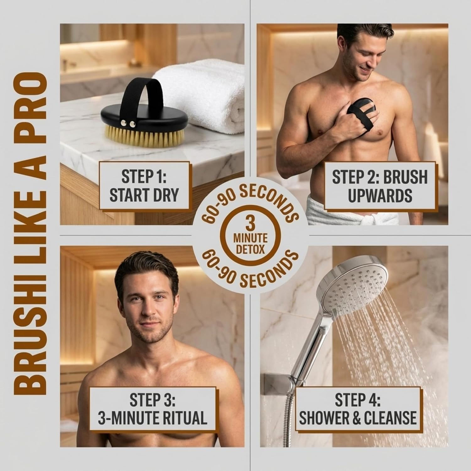 SERRENTO Dry Body Brush for Lymphatic Drainage Dry Brush Black 2 in x 5 in