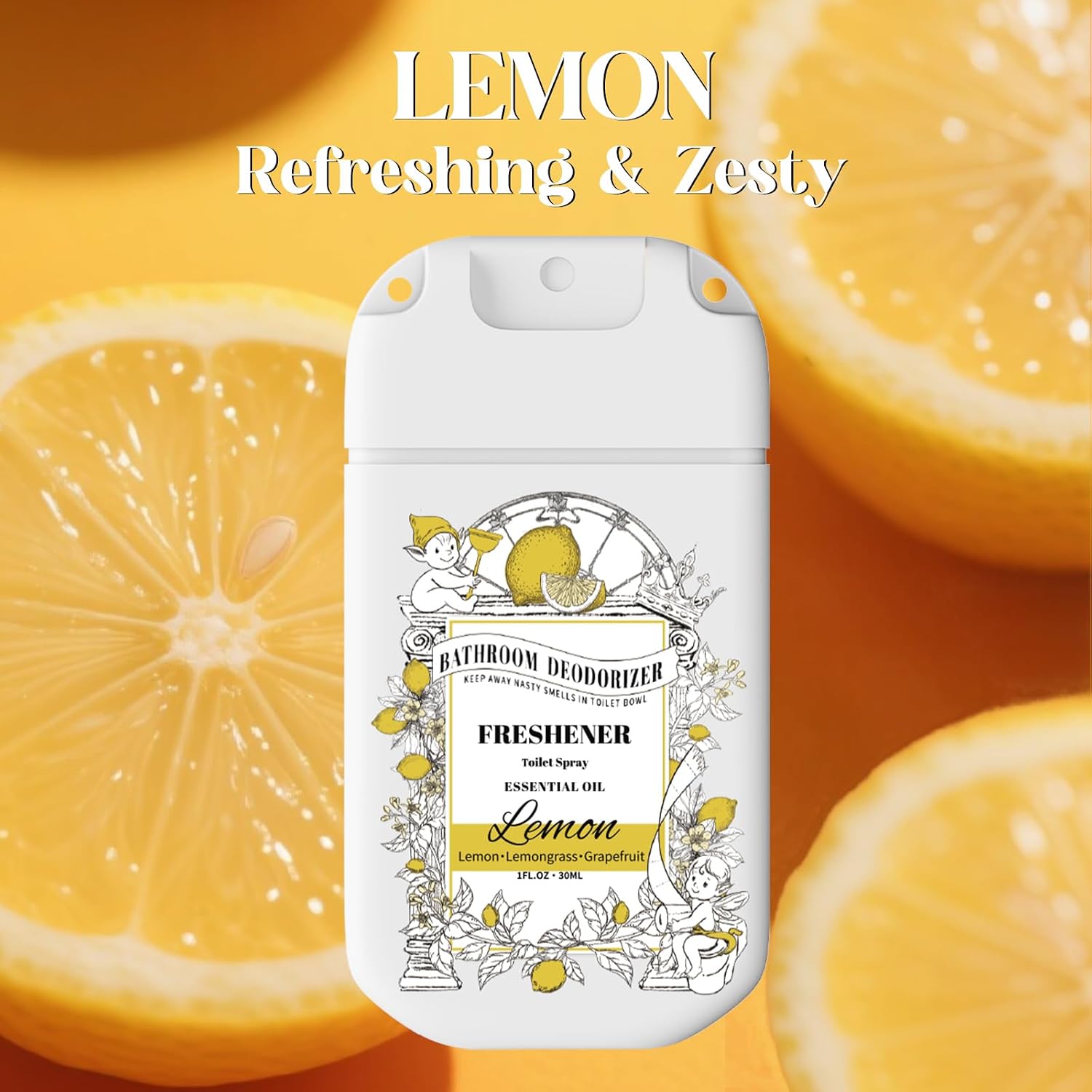 Travel Size Toilet Spray, Air Freshener Spray for Bathroom Deodorizer, Travel Essentials Variety with Removable Hook - Lemon Lavender Eucalyptus Scent