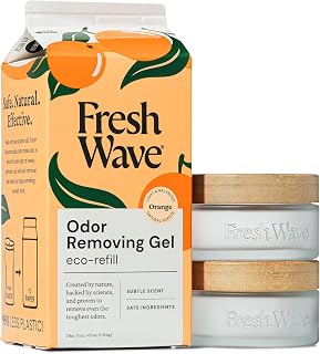Fresh Wave Odor Removing Gel Eco-Refill, 63 oz. Orange Scent | 2 Empty Refillable Glass Jars | 2 Room Set