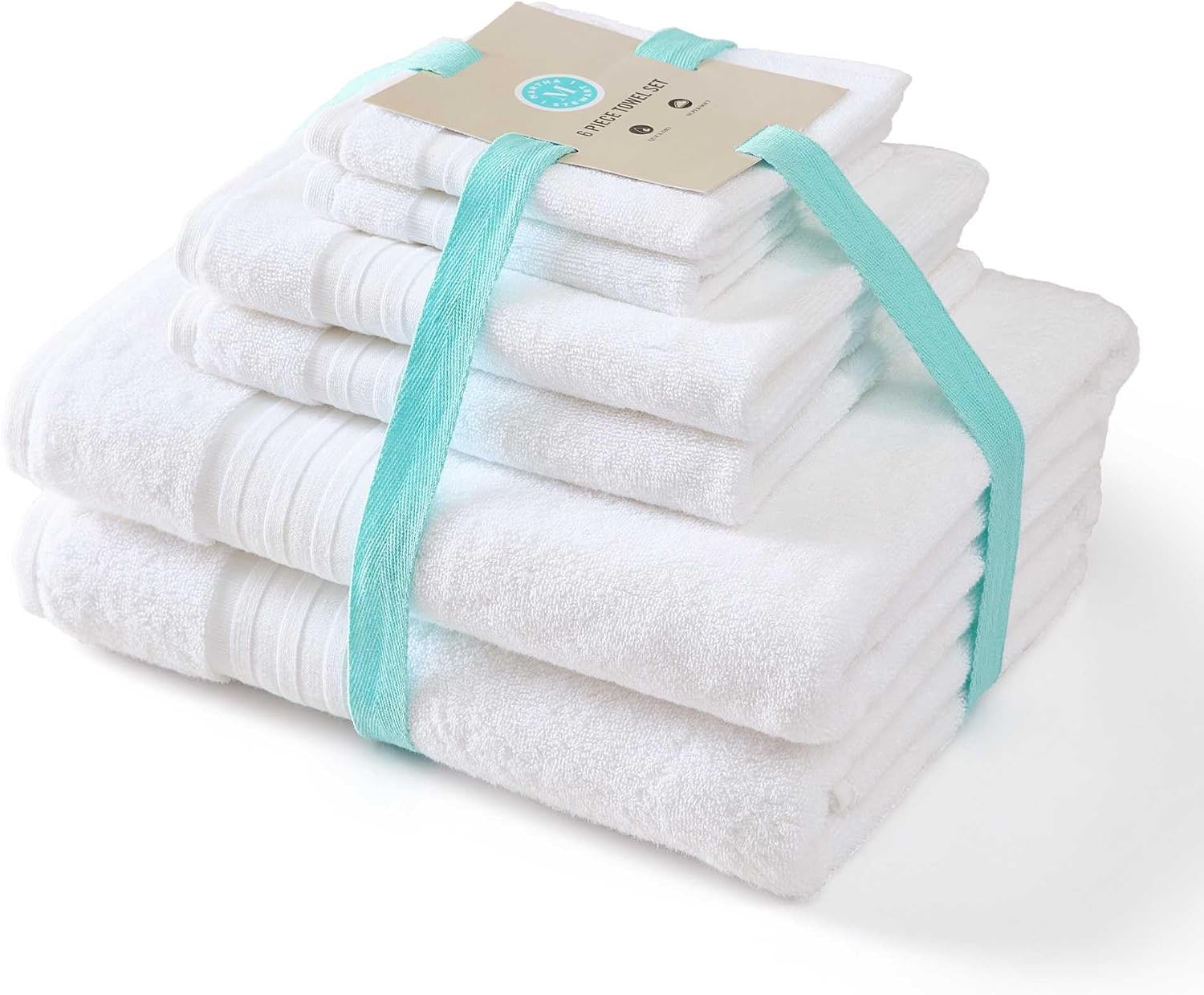 Martha Stewart - Bath Towels, Soft & Absorbent 100% Cotton Towels, Plush 700 GSM, 6-Piece Bathroom Towel Set with Textured Dobby Weave (Skyland Manor White)