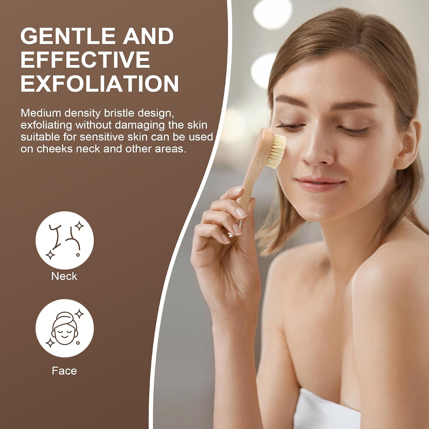 DEBETOOL Wooden Face Dry Brush with Natural Boar Bristle 2-Pack Exfoliating Facial Dry Brush with Hanging Rope - Gentle for Face & Body Cleaning